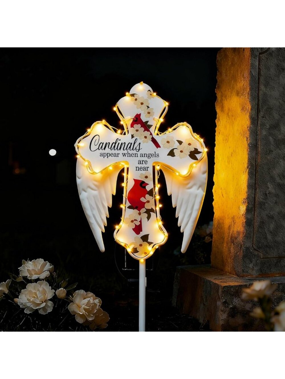Solar Garden Stake Light with Angel Wings | Waterproof Cardinal Lamp for